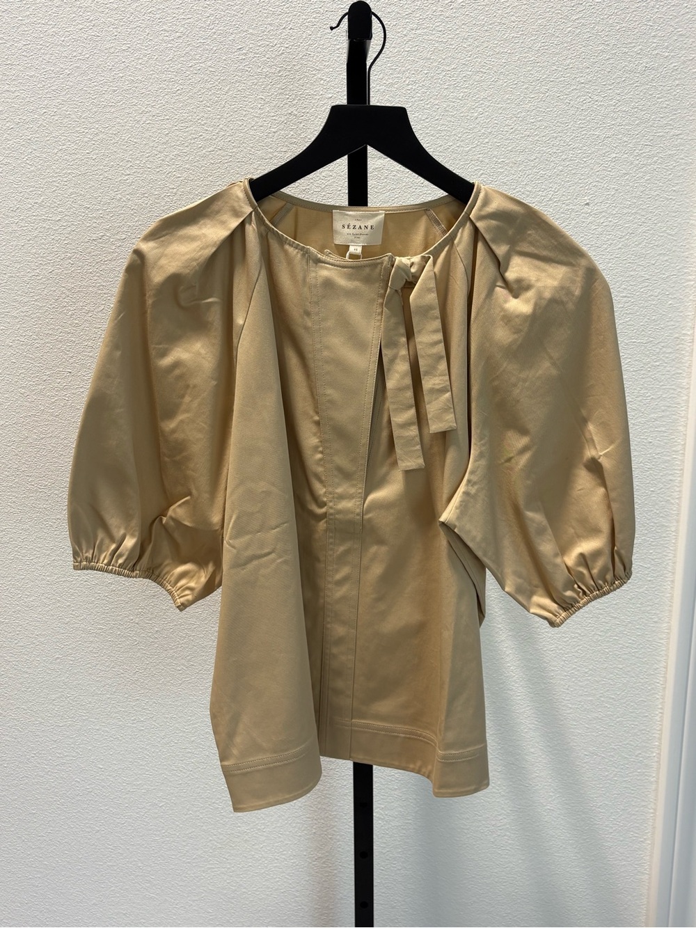 Sezane Sandstone Puff-Sleeve Cotton Top